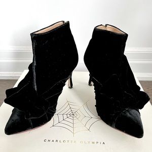 Charlotte Olympia black velvet bow booties